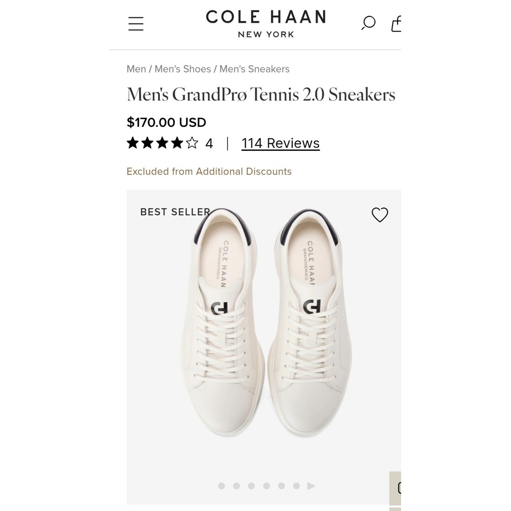 Cole Haan Mens GrandPro Tennis 2.0 Ivory Black Leather Sneakers C42749 Size 9M